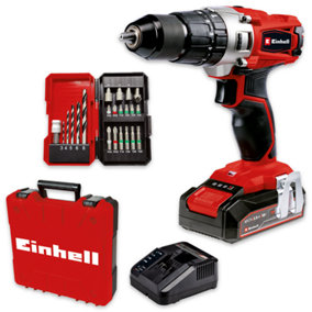 Einhell Power X-Change Cordless Combi Drill Kit - Includes 22pc Accessory Set & Case - With Battery And Charger - TE-CD 18/2 Li-i