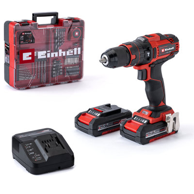 Einhell Power X-Change Cordless Combi Drill Set 40Nm With Battery Charger And 64 Piece Accessory Set - TE-CD 18/40 Li-i