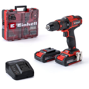 Einhell Power X-Change Cordless Combi Drill Set 40Nm With Battery Charger And 64 Piece Accessory Set - TE-CD 18/40 Li-i