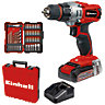 Einhell Power X-Change Cordless Drill Driver 44Nm With Battery Charger 39 Piece Bit Set Carry Case 18V TE-CD 18/2 Li +39