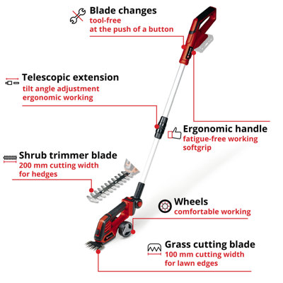 Einhell Power X-Change Cordless Grass And Hedge Trimmer Shears Ergonomic 2 in 1 Lawn Trimmer - GE-CG 18/100 Li T-Solo - Body Only