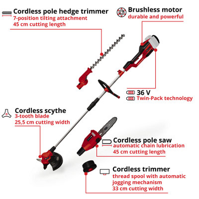 Einhell Power X-Change Cordless Multifunctional Garden Multi Tool 36V - Trimmer, Polesaw, Strimmer & Brushcutter - Body Only