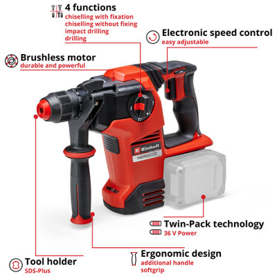 Einhell Power X-Change Cordless Rotary Hammer Drill 3.2J With Carry Case 36V Drill Impact Chisel HEROCCO 36/28 - Body Only