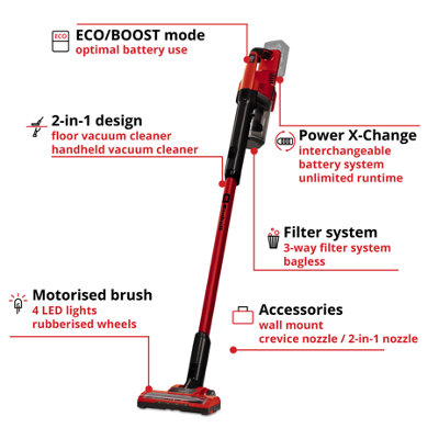 Einhell Power X-Change Cordless Vacuum Cleaner - Triple Filtered Bagless Technology - Lightweight Design - Body Only - TE-SV 18 Li