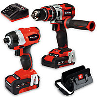 Einhell Power X-Change Power Tool Set 18V - Combi Drill and Brushless Impact Driver 60Nm - With Battery and Charger, Tool Bag