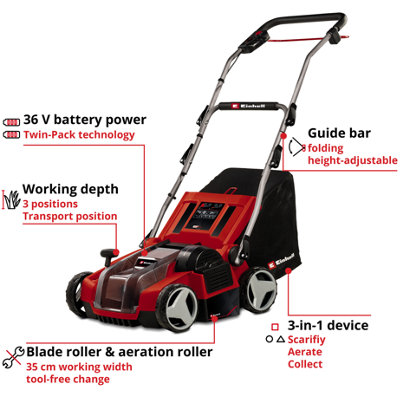 Einhell PXC Cordless Scarifier And Aerator 35cm 36V 2in1 With 28L Catch Bag GE-SA 36/35 Li Power X-Change - Body Only