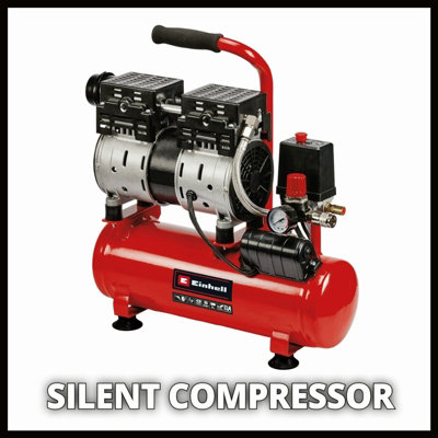 Einhell Silent Air Compressor  Oil Free 57db 6 Litre 550W Portable Up To 8 Bar Corded Electric - TE-AC 6