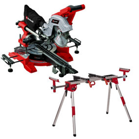 Einhell Sliding Mitre Saw 216mm Double Bevel Dual Sided 240v + laser + Leg Stand