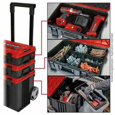 Einhell Tool Box Tower With Wheels Up To 120kg Load Wheeled Storage With Modular Cases Red Black Livery Official