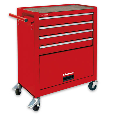 Einhell Workshop Trolley With Castors - Vibrant Red Metal Design - Up To 75kg Load - Wheel Brakes Fitted - TC-TW 100