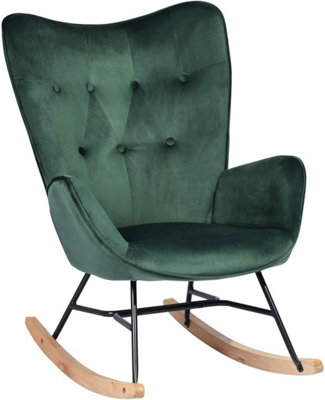 EKODE Green Velvet Padded Rocking Armchair