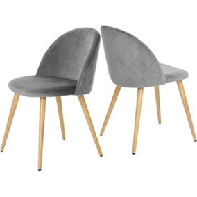 EKODE  Grey Velvet Dining Chair set of 2 with Padded Seat Upholstered Living Room Chair
