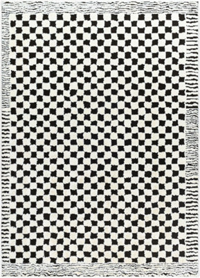 EKTA Scandi Modern High Pile Ivory/Black Checkered Area Rug 160 x 213 cm