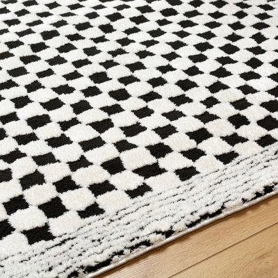 EKTA Scandi Modern High Pile Ivory/Black Checkered Area Rug 160 x 213 cm