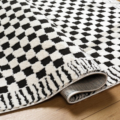 EKTA Scandi Modern High Pile Ivory/Black Checkered Area Rug 160 x 213 cm