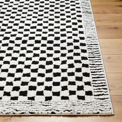 EKTA Scandi Modern High Pile Ivory/Black Checkered Area Rug 160 x 213 cm