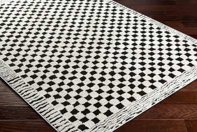 EKTA Scandi Modern High Pile Ivory/Black Checkered Area Rug 160 x 213 cm
