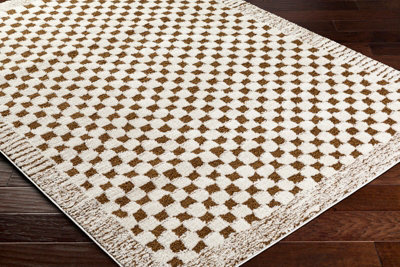 EKTA Scandi Modern High Pile Ivory/Brown Checkered Area Rug 120 x 170 cm