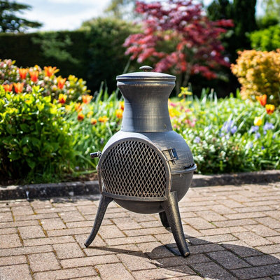 El Clasico Chimenea - Weatherproof Metal Outdoor Garden Patio Log Wood Burner Fire Pit Bowl with Mesh Door - H69 x 38cm Diameter