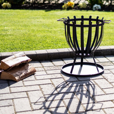 El Clasico Fire Basket with Handles - Black Metal Outdoor Garden Wood, Log or Briquette Burner Fire Pit Bowl - H42 x 34cm Diameter