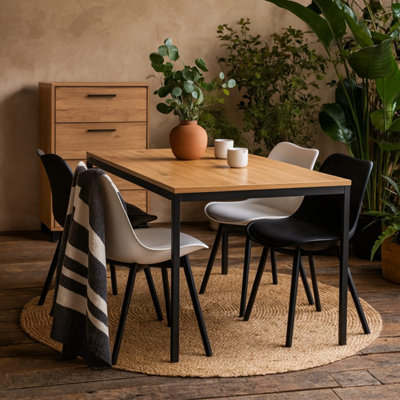 El Paso 6-Seater Dining Table Wild Oak Effect Top Matte Black Base