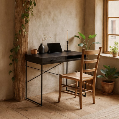 El Paso Black 1-Drawer Wooden Office Desk with Matte Laminate Top and ...