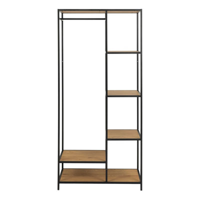 El Paso Black Metal Clothes Rack with Wild Oak Veneer Shelves, 5-Tier