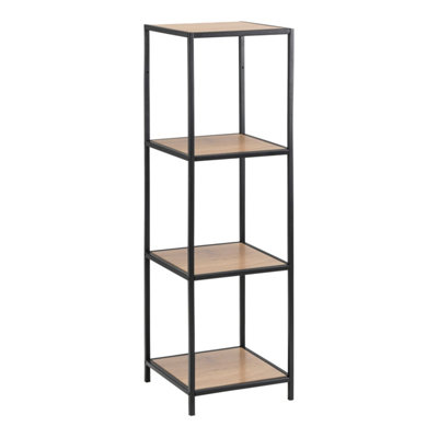 El Paso Narrow Bookcase Black Metal Frame with Wild Oak Shelves