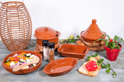 El Toro Glazed Terracotta Brown Kitchen Dining Set of 2 Lidded Casserole Dishes (D) 20cm & 25cm