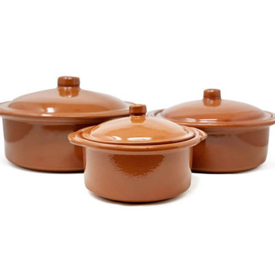 El Toro Glazed Terracotta Brown Kitchen Dining Set of 2 Lidded Casserole Dishes (D) 20cm