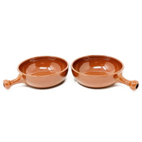 El Toro Glazed Terracotta Brown Kitchen Dining Set of 2 Oven Dishes w/ Short Handles (Diam) 15cm