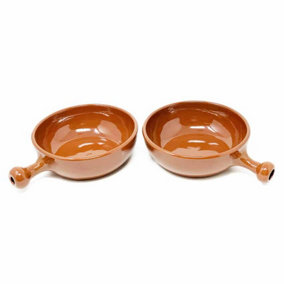 El Toro Glazed Terracotta Brown Kitchen Dining Set of 2 Oven Dishes w/ Short Handles (Diam) 18cm