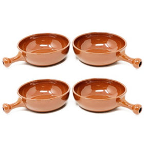 El Toro Glazed Terracotta Brown Kitchen Dining Set of 4 Oven Dishes w/ Short Handles (Diam) 15cm