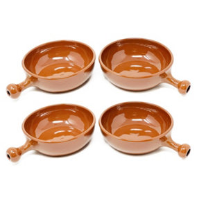 El Toro Glazed Terracotta Brown Kitchen Dining Set of 4 Oven Dishes w/ Short Handles (Diam) 18cm