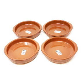 El Toro Glazed Terracotta Brown Kitchen Dining Set of 4 Round Open Dishes (Diam) 20cm