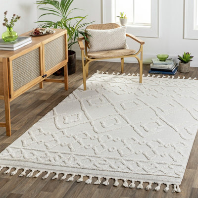 ELAINE Berber Geometric High Pile Cream Area Rug 160 x 213 cm