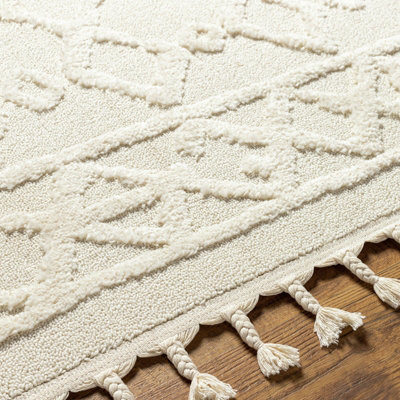 ELAINE Berber Geometric High Pile Cream Area Rug 160 x 213 cm