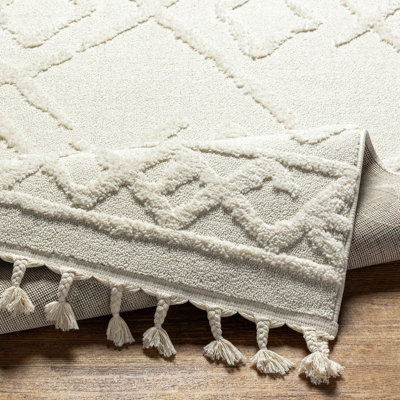 ELAINE Berber Geometric High Pile Cream Area Rug 160 x 213 cm