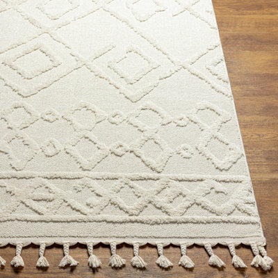 ELAINE Berber Geometric High Pile Cream Area Rug 160 x 213 cm