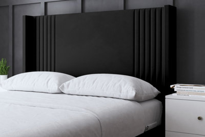 Elara Winged Black Panel Bed with Headboard