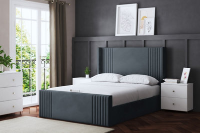 Elara Winged Panel Bed With Gas Ottoman Lift - 5 Colours Available