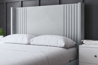 Elara Winged Silver Panel Bed with Headboard Double