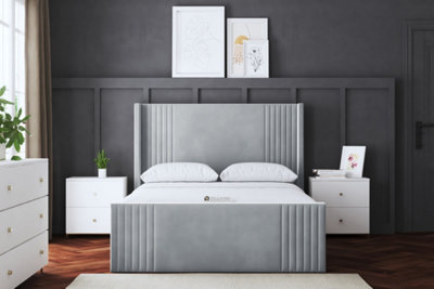 Elara Winged Silver Panel Bed with Headboard Double