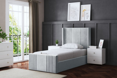 Elara Winged Silver Panel Bed with Headboard Double