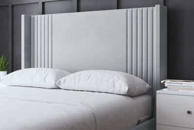 Elara Winged Silver Panel Bed with Headboard