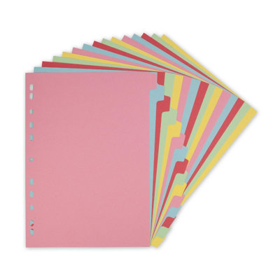 Elba A4 15-Part Card Dividers Assorted Colours, Multi-Punched, 240gsm ...