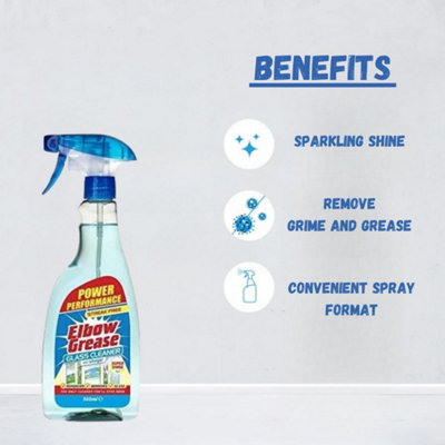 Elbow Grease Power Performance Streak Free Glass Cleaner 500ml (Pack of 3)