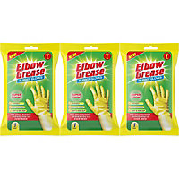 Elbow Grease Rubber Gloves Cotton Lined Extra Strong Non-Slip Size Large (Pack of 3)