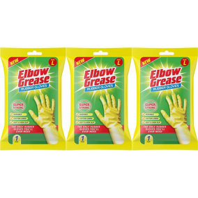 Elbow Grease Rubber Gloves Cotton Lined Extra Strong Non-Slip Size Large (Pack of 3)