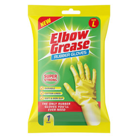 Elbow Grease Rubber Gloves Cotton Lined Extra Strong Non-Slip Size Large